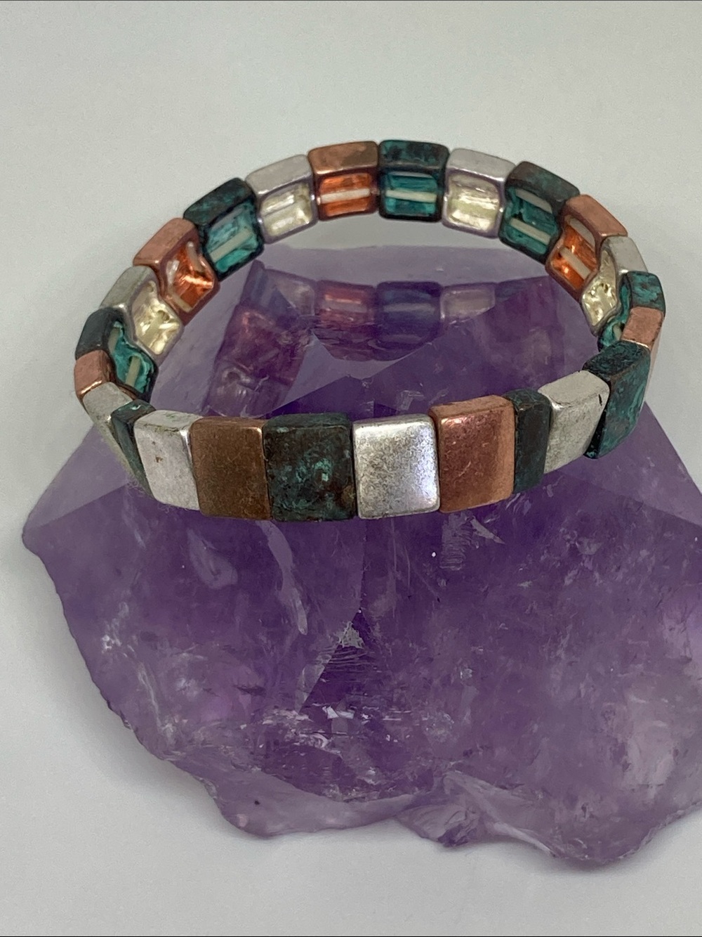 Multicolor Metallic Tile Stretch Bracelet - Women Jewelry